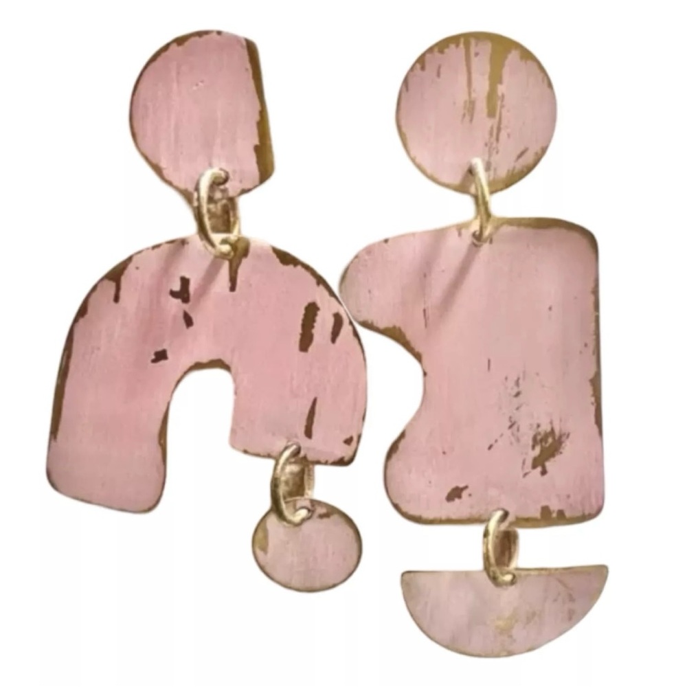 Georgina Treviño Brass Pink Dangle Brass Enamel Contemporary Post Earrings